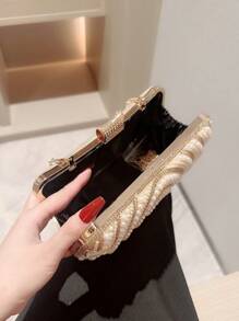 Bolso de noche para mujer decorado con perlas falsas, cartera, bolso de bodas, bolso de fiesta, bolso de graduación - Beis - Ver 3
