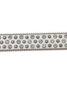 1pc White Rhinestone Square Buckle Belt With Multiple Holes, Pu Shiny Y2k Millennial Style, Perfect For Punk Rivet Rhinestone Accessories And Daily Party Use, Unisex - White - View 2