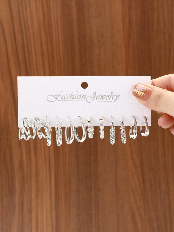 6 Pares De Pendientes Enroscados Con Decoración De Perla Sintética