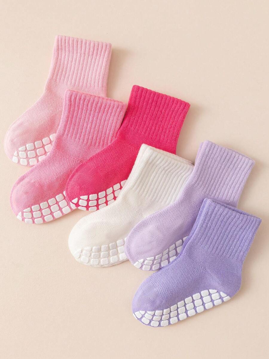 6 雙裝精梳防滑嬰兒地板襪,帶有網狀上部足弓支撐,無縫腳趾,非常適合學習步行