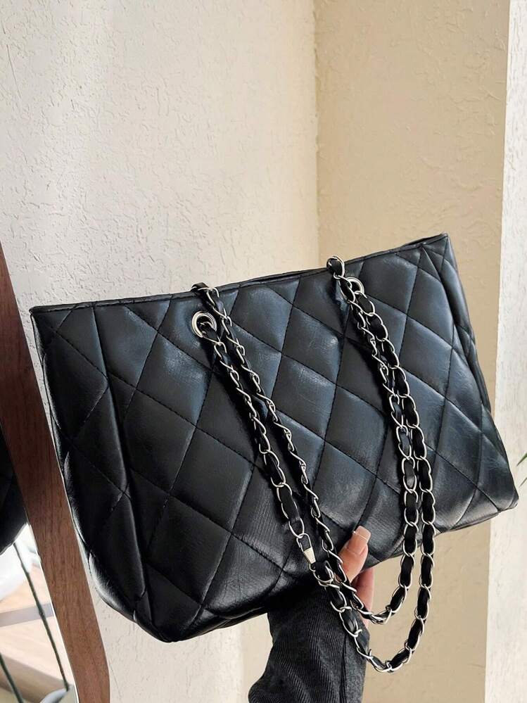 Sac fourre-tout doux et grande capacité pour femmes, de couleur unie avec broderie, motif de damier et diamants. Parfait pour les déplacements professionnels, les voyages, les visites d'amis et la prise de photos. Sac à main à porter à l'épaule.