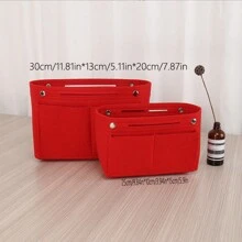 2pcs/Set Felt Inner Bag Cosmetic Bag Toiletry Organizer Insert Pouch, Medium & Large Size Storage Bag Liner Bag Liner Package Sleeve Bag - Red - View 2