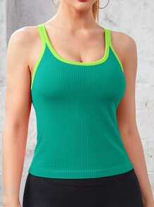 Padded Colorblock Sports Bra Tank Top, 1pc - Green - View 3