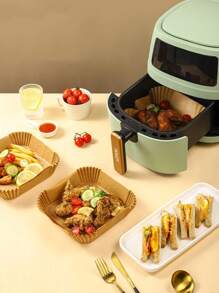 25/50/75/100 件方形空气炸锅烘焙纸、厨房食品托盘羊皮纸、户外派对烧烤炸鸡食品纸盘 - 棕色 - 查看 5