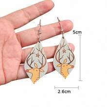 1對可愛的木質鳥、聖誕老人、樹、花、蠟燭、雪人設計耳環,適用於聖誕節裝飾、禮物和紀念品(秋季主題)