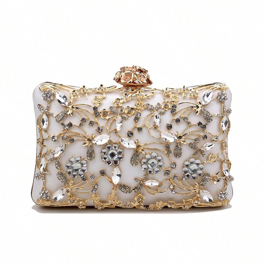GLOIG 閃亮、閃爍、閃耀迷人、優雅精致、安靜豪華，鑲有亮晶晶的鑽石裝飾的女士晚宴包餐包，優雅的鑽石裝飾，水晶裝飾，人造珍珠，適用於派對女孩、女人、淑女、新娘，完美適用於派對、婚禮、舞會、晚宴/宴會，是女士的最佳禮物 - 白色 - 查看 1