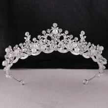 1入時尚人工珍珠和水晶手工製作婚禮皇冠頭飾,適合女性婚禮、生日、節日和派對使用