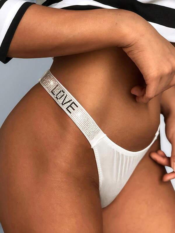 Braguita De Bikini Sexy Con Levantamiento De Glúteos Y Decoración Con Pedrería, Tanga De Corte Alto Para Deportes Y Fitness