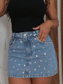Women Denim Skirts - Rửa trung bình - Xem 3