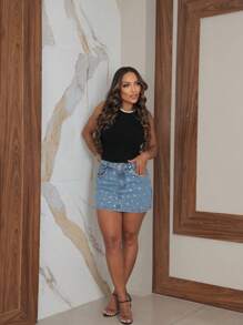 Women Denim Skirts - Rửa trung bình - Xem 7