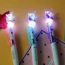 3pcs Creative Light Up Unicorn Ballpoint Pen With Led Light, Cartoon Stationery, Blue Ink Signature Pen - Multicolor - View 12