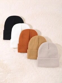 5 件套男女款宽松无檐便帽冬季针织帽柔软滑雪帽中性休闲秋季服装 - 彩色 - 查看 2