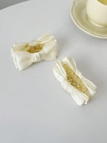 2 件蝴蝶结设计公主刘海发夹，小尺寸适合年轻女性和女士日常佩戴，派对情人节发夹爪夹发夹发夹发夹发夹发夹，蝴蝶结配饰，学校用品，学院秋冬发饰，适合女士度假装扮 - 米色 - 查看 4