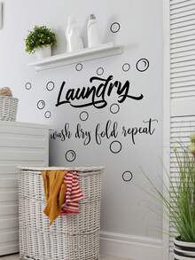 1pc English Laundry Room Sticker For Bathroom & Washing Machine Background Decoration - Black - View 3
