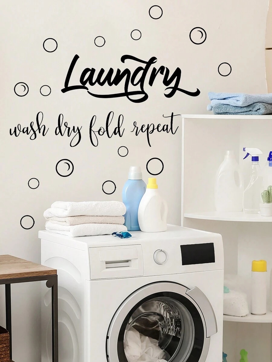1pc English Laundry Room Sticker For Bathroom & Washing Machine Background Decoration - Black - View 1