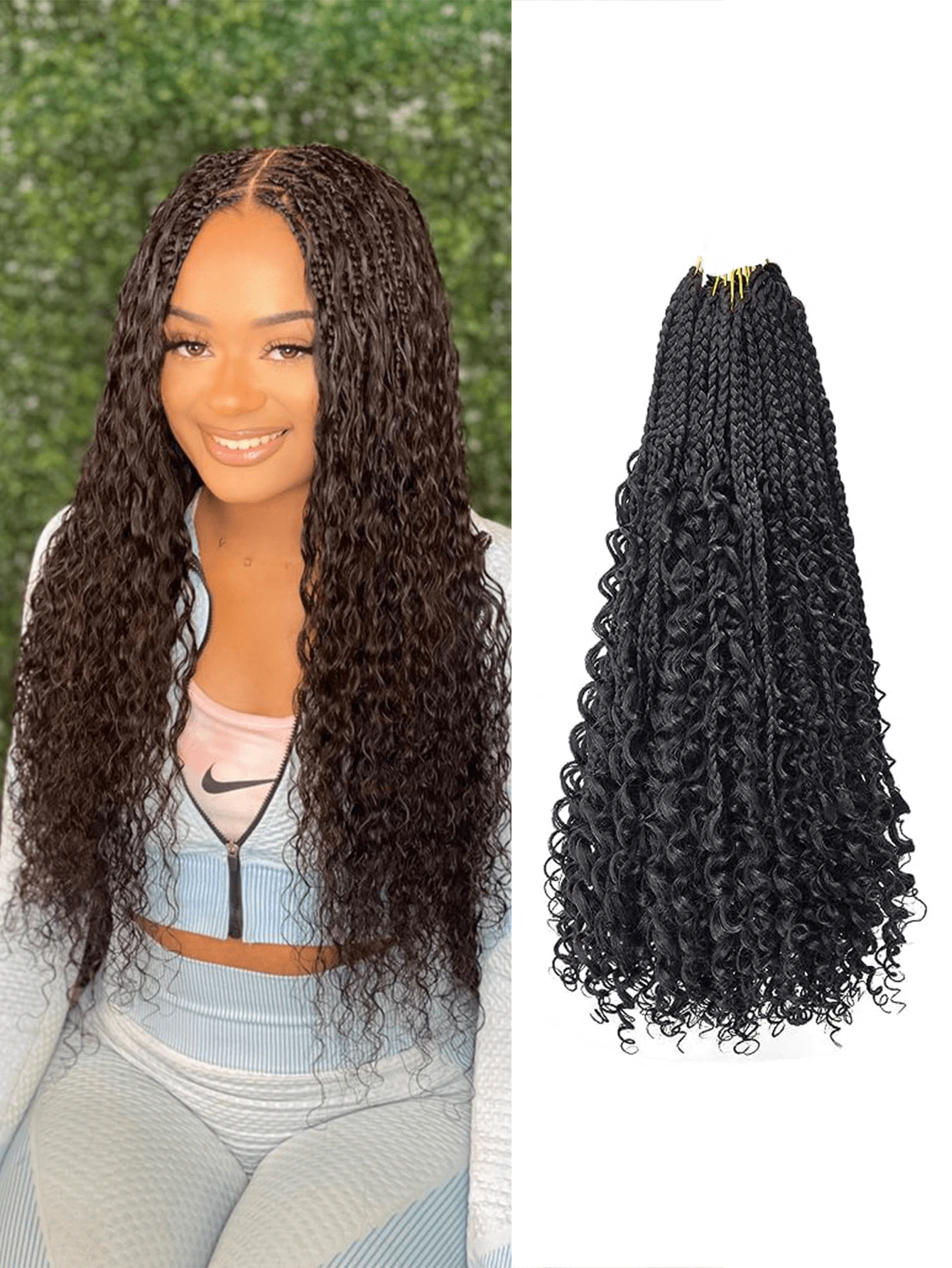 1pc 18-Inch Crochet Box Braid Hair Extensions With Curly Ends, For ...