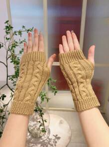 1pair Autumn And Winter Warm Half Finger Knitted Woolen Student Writing Gloves Without Finger Cover For Women
