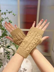 1pair Autumn And Winter Warm Half Finger Knitted Woolen Student Writing Gloves Without Finger Cover For Women