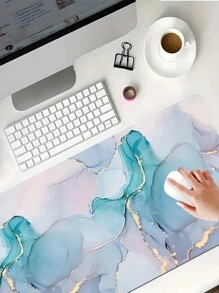 1pc, Stylish Marble Patterned Long Mousepad Computer HD Keyboard Pad For Game And Office Use, Non-Slip Mouse Pad Desk Mats Natural Rubber Anti-Slip Office Mouse Pad Gaming Mouse Pad
