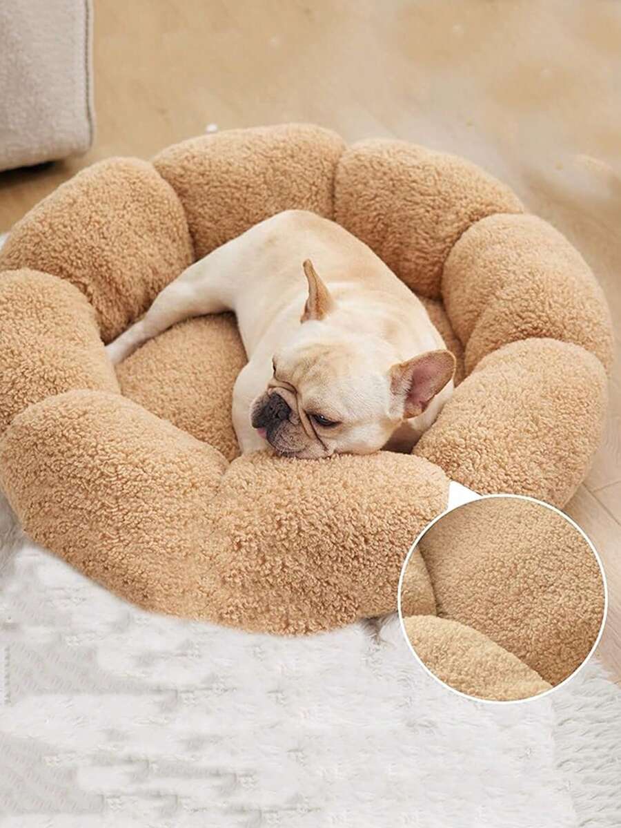 1 Miếng Cà phê Nâu Giường thú cưng In Hoa Hình dạng , Dày Và Ấm áp , Thích hợp Đối với Nhỏ bé Và Kích thước trung bình Mèo & Chó , Mùa Đông Sử dụng - Cà phê nâu - Xem 1
