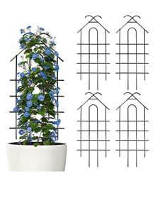 1pc Iron Trellis Climbing Frame For Shrubs & Creeping Plants, House-shaped Garden Plant Support Stake - Black - View 3