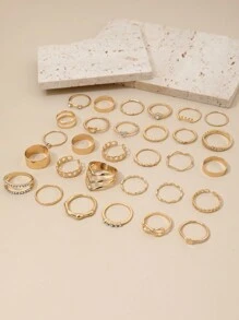 30 Peças Luxo Padrão De Onda Em Forma Anel Com Embutidos Diamante , Adequado Para Mulheres Vestuário Diário