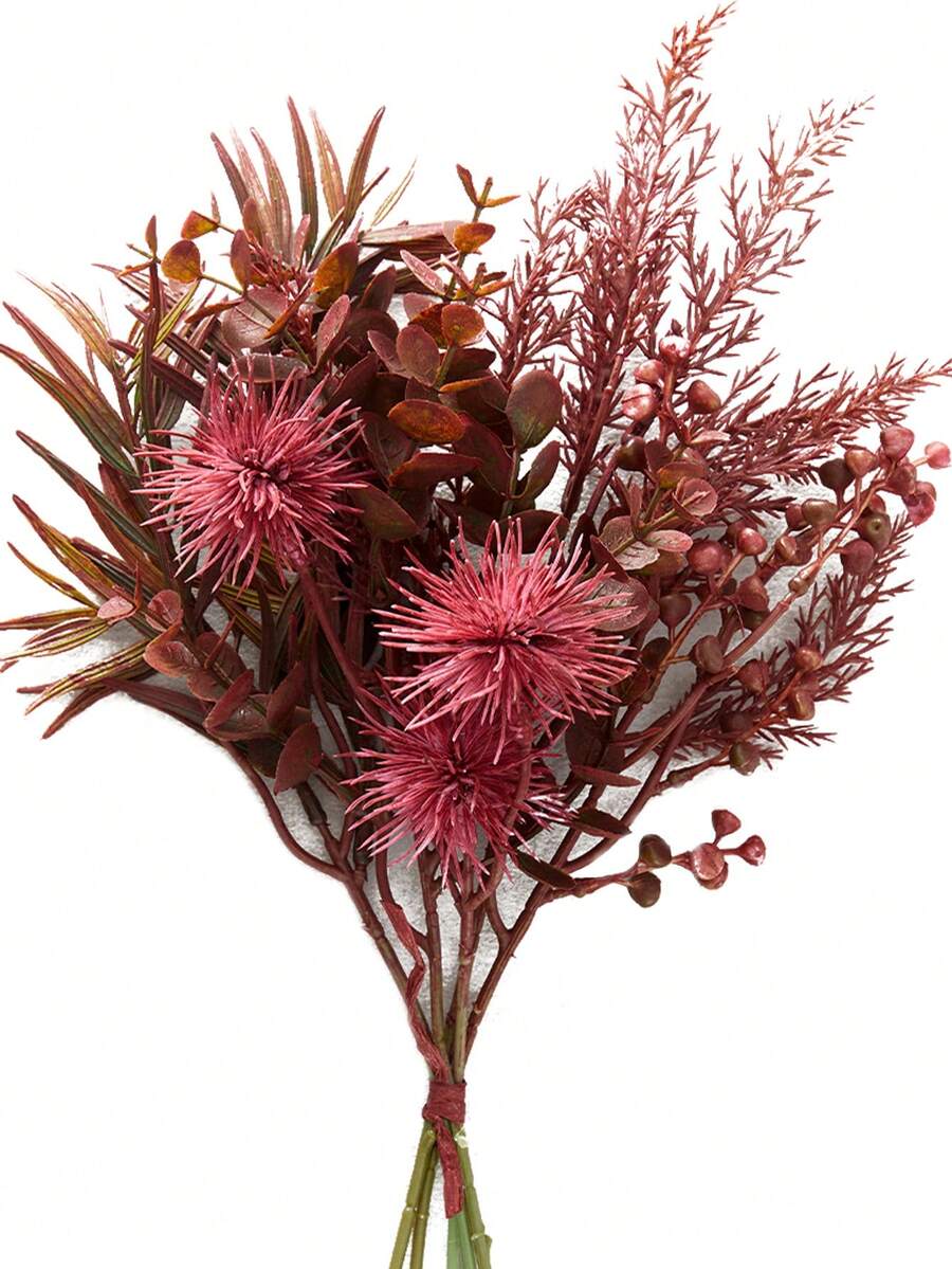 深紅桉樹蔥球花束,45cm,1入組(5件),絲綢布料,適用於聖誕節裝飾,桌子中心裝飾,秋冬裝飾,感恩節裝飾,家居裝飾 - 彩色 - 查看 1