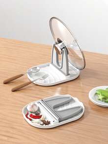 1pc Simple Cover Holder, Multifunctional Kitchen Storage Rack - Grey - View 3