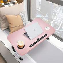 Laptop Bed Desk, Portable Foldable Bed Tray Table with 4 USB Ports/Cup Holder/Storage Drawer, Laptop Stand for Bed/Couch/Sofa Working, Reading - Pink - View 6
