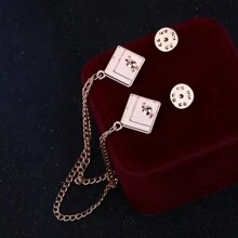 1 件方形蓝宝石流苏链领针合金装饰时尚领子领链日常 - 寶藍色 - 查看 4