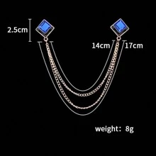 1 件方形蓝宝石流苏链领针合金装饰时尚领子领链日常 - 寶藍色 - 查看 5