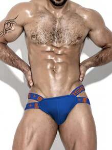 0850 男士性感藍色丁字褲內褲,修身提臀雙層口袋低腰舒適透氣,適用於運動