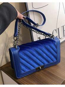Fashionable Velvet Lock Buckle Mini Square Bag, Versatile Style - Blue - View 5