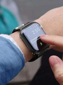 Compatible With Apple Watch Band And Case Combination Set. Stylish, Soft, Breathable, And Adjustable Loop-Style Stainless Steel Magnetic Buckle Band + Drop-Proof And Scratch-Resistant Tpu All-Round Protective Case For Men And Women. Compatible With Apple Watch Series Ultra/11/10/9/8/7/6/5/4/3/Se, 38/40/41/42/44/45/46/49mm Band And Case. - Black - View 10