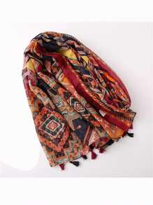 1pc Women's Geometric Pattern Printed Windproof Warm Scarf For Daily Wear - Multicolor - View 3