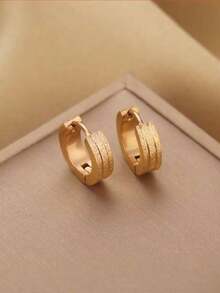 2 件简约几何铜环耳环，百搭金色，适合男女，派对、聚会和日常服装配饰 - 金色 - 查看 3