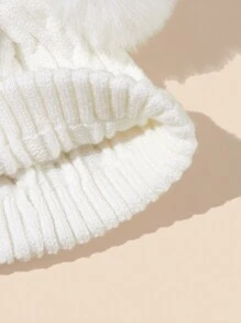 1入組嬰兒和孩子們燈芯絨帽帶小絨球&折疊邊緣,濃烈香調冬天戶外帽 - 白色 - 查看 5