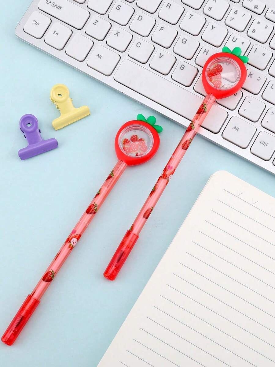 1 Pieza Bolígrafo Con Diseño Animado De Fresa - Rojo - Ver 1