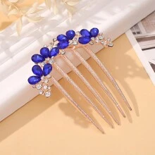 1 件藍色水鑽花形合金髮夾,婚禮復古髮夾,新娘髮飾