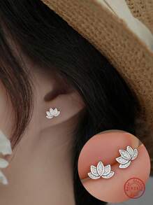 1對簡約可愛優雅的925純銀風信子耳環，女士聖誕禮物珠寶飾品