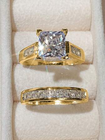 2pcs/Set Fashion Cubic Zirconia Ring For Women For Valentine's Day Gift Wedding Anniversary Party Jewelry,Mom,Mother,Mother's Day,Gift