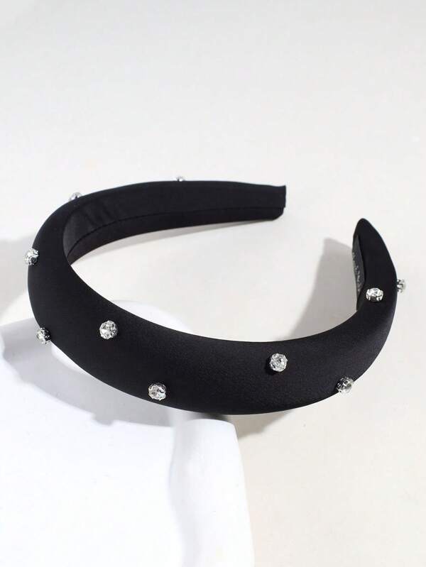 Party 1pc Ladies' Solid Color Satin & Rhinestone Fashion Headband Suitable For Daily Wear, Costume, Hair Accessories, Casual Outfits,Hairband,Hair Hoop Headbands, Black