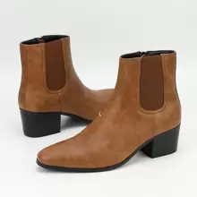 Men's High Heel Chelsea Boots With Double Elastic Gore - Lạc đà - Xem 4