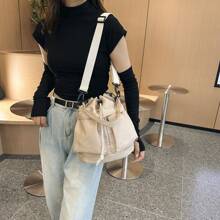 1pc Women's Nylon Shoulder Bag, Versatile For Daily Use And Sports, Foldable, Adjustable Strap Length, Hand Held Or Shoulder Strap, Multiple Pockets, Lightweight And Fashionable Design - Khaki - View 1