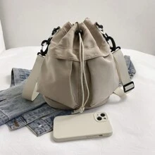 1pc Women's Nylon Shoulder Bag, Versatile For Daily Use And Sports, Foldable, Adjustable Strap Length, Hand Held Or Shoulder Strap, Multiple Pockets, Lightweight And Fashionable Design - Khaki - View 5