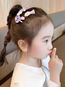 28pcs/Set OPP Packaging, No Cards, Random Style Girls' Purple Daisy, Butterfly, Cartoon Fruit, Rainbow Hair Clips Accessories - Purple - View 2