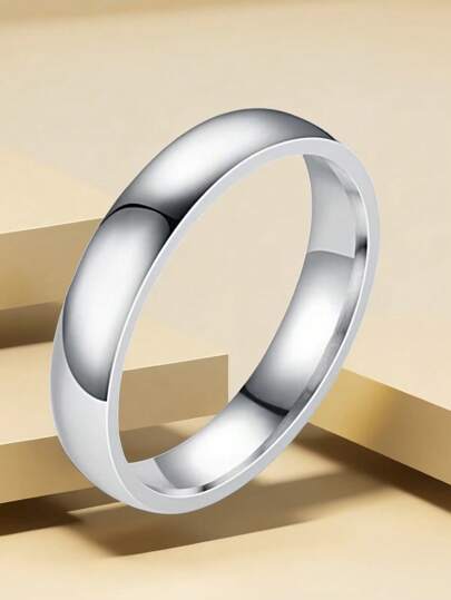 1pc Fashionable Titanium Steel Ring, Arc Ball Surface Plain Band Ring, Elegant & Handsome Men's Knuckle Ring, Couple Rings For Valentine's Day Party, Accessory Jewelry, Minimalist Campus Style