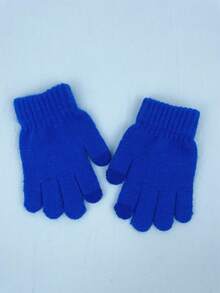 Kids' Winter Warm Knitted Gloves With Cartoon Rabbit Pattern, Boys' Girls' Woolen Mittens - Royal Blue - View 2