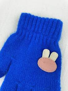 Kids' Winter Warm Knitted Gloves With Cartoon Rabbit Pattern, Boys' Girls' Woolen Mittens - Royal Blue - View 4