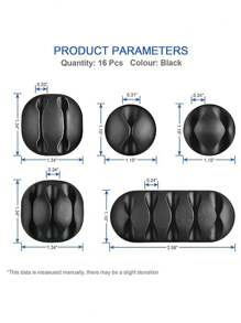 16入組自粘電纜夾可用於整理手機充電器、桌面床頭櫃、汽車黏性桌面電纜接收器、電纜管理,適用於包括電纜、線材和電線在內的黑白線路夾